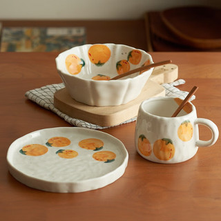 肆月肆月 碗个人专用汤碗面碗陶瓷大碗 把手杯-柿子