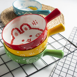 优美家 卡通泡面碗螺蛳粉碗家用陶瓷可爱少女带把手柄碗