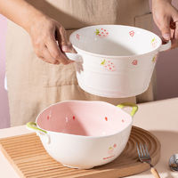 家用可爱草莓双耳大汤碗日式餐具酸菜鱼水煮鱼螺蛳粉碗大汤盆面碗