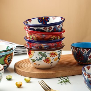 舍里 波西米亚饭碗家用创意个性陶瓷碗可爱吃饭面条碗高脚碗