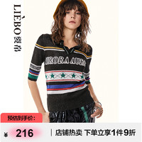 LIEBO 裂帛 Feng设计师品牌时髦复古彩条POLO衫美式街头中袖针织衫