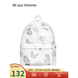Mr.ace Homme 双肩包女百搭学生上课书包反光蝴蝶大容量休闲背包男 MR20D2060B白色