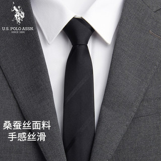 us polo assn U.S.POLO ASSN.真丝领带男士5cm手打职场婚礼银行律师保安学院风100%桑蚕丝送礼盒装 SLDOO-60003 黑色格纹