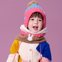 kocotree kk树 儿童帽子男女童护耳帽保暖两件套可爱毛球冬