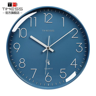 TIMESS 挂钟电波钟客厅卧室扫秒机芯时尚简约北欧时钟挂墙表智能自动对时 P30A-6蓝边蓝面30厘米