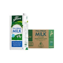 So Natural 澳伯顿 澳大利亚进口3.3g蛋白质高钙全脂纯牛奶 1L*12整箱装
