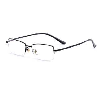 潮库 15012 半哑黑色记忆钛半框眼镜框+1.56折射率 防蓝光镜片