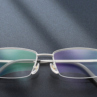 潮库 15012 银色记忆钛半框眼镜框+1.61折射率 防蓝光镜片