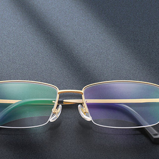 潮库 15012 金色记忆钛半框眼镜框+1.67折射率 防蓝光镜片