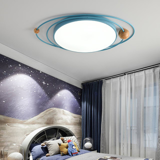 北欧儿童房简约现代儿童灯卧室灯创意吸顶灯卡通时尚实木灯具 小圆绿色-32CM-三色光