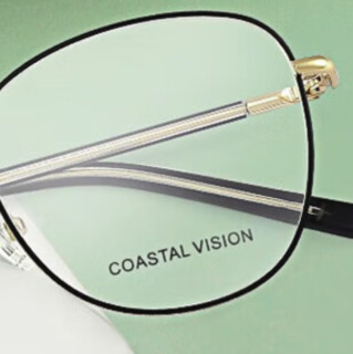 Coastal Vision/镜宴&essilor 依视路 CVF2025GD 金色金属眼镜框+钻晶A3系列 1.60折射率 非球面镜片