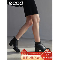 ecco 爱步 短靴女 粗跟靴子女短款高跟拉链踝靴 型塑雕塑律动35系列20763301001 黑色36