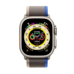 Apple 苹果 Watch Ultra 智能手表 49mm GPS+蜂窝网络款 钛金属原色表壳 蓝配灰色野径回环式表带 S/M