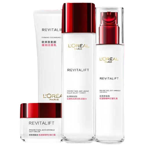 L'OREAL PARIS 巴黎欧莱雅 复颜护肤套装 (滋润洁面乳125ml+视黄醇精粹清乳柔肤水175ml+抗皱乳液50ml*2+日霜25ml)