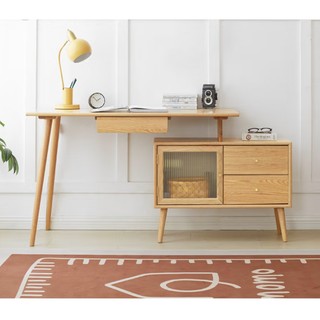维莎原木 全实木转角书桌套装 1.4m 书桌+柜体