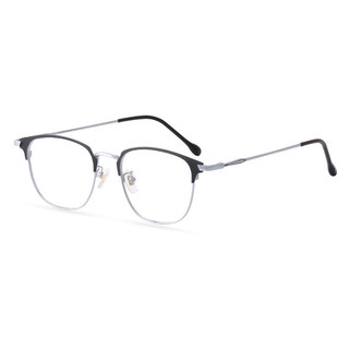 潮库 3389 黑银色纯钛眼镜框+1.67折射率 防蓝光镜片