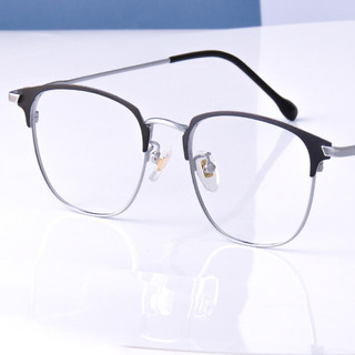 潮库 3389 黑银色纯钛眼镜框+1.67折射率 防蓝光镜片