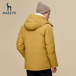 Hazzys哈吉斯冬季男士加厚连帽白鸭绒羽绒服防风保暖外套 深绿色 165/88A 44