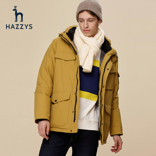 Hazzys哈吉斯冬季男士加厚连帽白鸭绒羽绒服防风保暖外套 黄色 175/96A 48