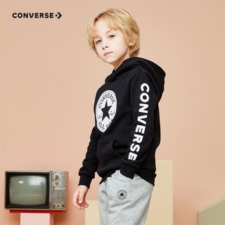 CONVERSE 匡威 童装男童保暖加绒连帽卫衣秋冬儿童针织休闲上衣 正黑色 150/72(M)