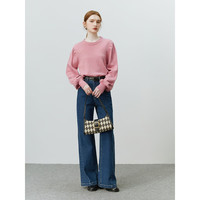 范思蓝恩22FS4196甜桃乳酪粉色泡泡袖圆领毛衣女秋冬洋气针织衫 倾心粉 M