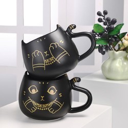 大英博物馆 马克杯 盖亚安德森猫陶瓷杯马克杯办公室早餐杯生日新年礼物 害羞猫+猫爪勺款