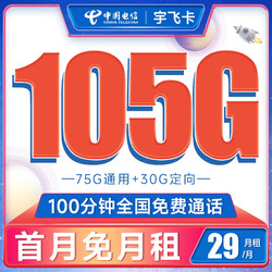 CHINA TELECOM 中国电信 宇飞卡 29元月租（105G全国流量+100分钟通话）长期20年套餐