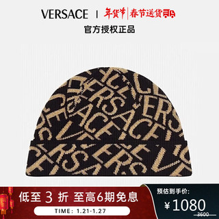 VERSACE 范思哲 中性奢侈品字母装饰针织保暖潮流毛线帽黑色+金色OS 新年礼物