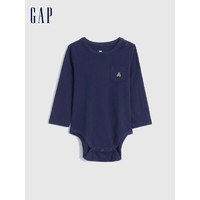 Gap 盖璞 新生婴儿冬季新款小熊刺绣长袖纯棉连体衣729997儿童装哈衣 海军蓝