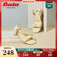 Bata 拔佳 仙女凉鞋2022夏季新款百搭真羊皮中粗跟一字带凉鞋ARH04BL2