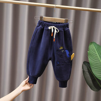 哈利城堡 童装男童宝宝秋冬装裤子加绒加厚儿童中小童摇粒绒一体绒卡通洋气保暖休闲裤1-6岁 藏青色 100