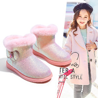 Barbie 芭比 加绒女童雪地靴2022冬新款儿童棉鞋保暖防滑女孩公主靴子