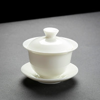 杰艺 羊脂玉白瓷盖碗茶杯陶瓷单个高端大号泡茶功夫三才茶碗茶具不烫手 羊脂玉素白（约110ml）