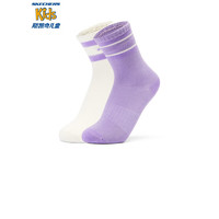 SKECHERS 斯凯奇 儿童袜子2023春季新款男女童中筒袜2双装运动舒适L123K013 0256/亮白色/紫粉色 18-20cm