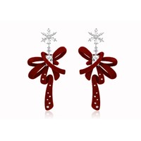 HEFANG Jewelry 何方珠宝 雪花系列 红丝绒飘带耳环 HFK125284