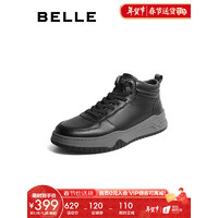 BeLLE 百丽 高帮板鞋男2022冬季新款牛皮厚底运动户外工装鞋A0920DD2 黑色 43