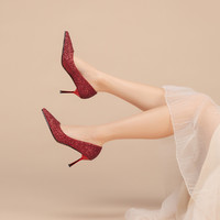 红蜻蜓 单鞋女2022新款细跟高跟鞋女气质婚鞋宴会鞋