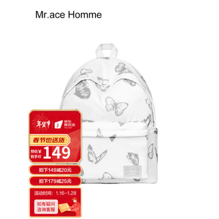 Mr.ace Homme 双肩包女百搭学生上课书包反光蝴蝶大容量休闲背包男 白色