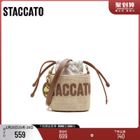 STACCATO 思加图 2022年新款大麦包草编包水桶包编织包单肩手提袋X2616AX2
