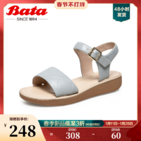 Bata 拔佳 时装凉鞋女夏商场新款百搭羊皮平软底一字带单鞋AIA02BL1