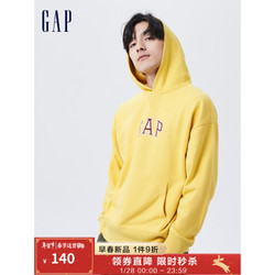 Gap 盖璞 男女装LOGO法式圈织软连帽衫809007 2022春季新款宽松套头卫衣 175/88A(XS) 黄色