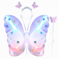 慧丸子 发光背饰小女孩的玩具天使蝴蝶翅膀儿童三件套道具公主仙女魔法棒 发光三件套白