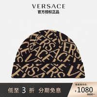 VERSACE 范思哲 中性奢侈品字母装饰针织保暖潮流毛线帽黑色+金色OS 新年礼物