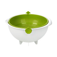 CHAHUA 茶花 双层洗菜篮塑料沥水篮厨房洗菜盆家用客厅水果盘子 绿色