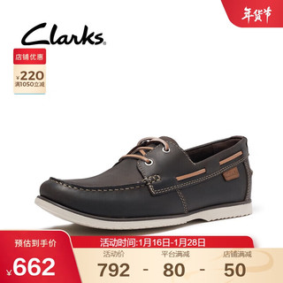 Clarks 其乐 男鞋2022春季Noonan Lace经典英伦风低帮时尚休闲男士透气一脚蹬健步鞋 深棕色 39.5