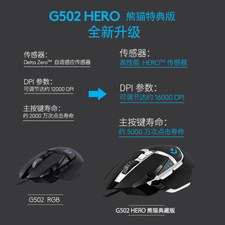 logitech 罗技 G502HERO熊猫限定版游戏鼠标有线电竞机械电脑RGB可配重大手SE 吃鸡FPS 熊猫特