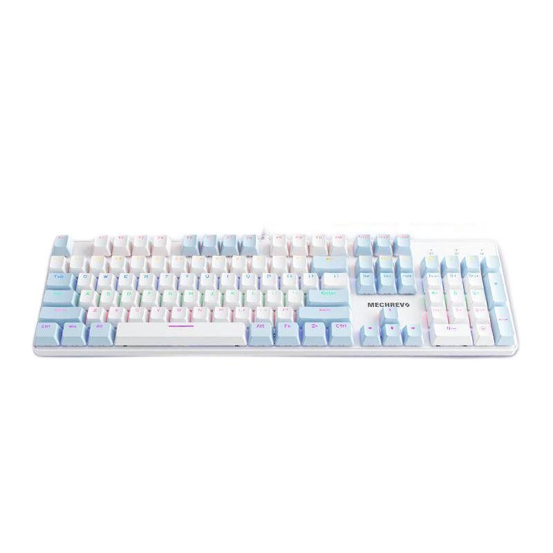 耀K330机械有线游戏键盘，蓝白色青轴，打字超顺手