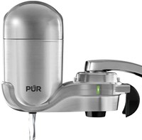 PUR PLUS 水龙头安装式水过滤系统，不锈钢 - 垂直水龙头安装，用于清脆、清新的水，FM4000B