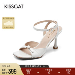 KISSCAT 接吻猫 夏季新款经典时尚通勤高跟鞋方头高跟饰扣时装条带凉鞋女鞋