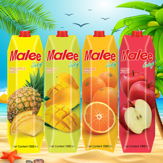 Malee 玛丽 泰国原装进口玛丽malee橙汁菠萝芒果百香果苹果汁饮料1L*4大瓶装